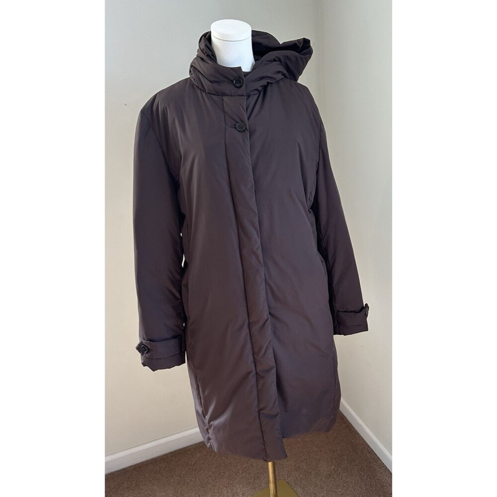 Cole Haan Women’s XL Brown Long Down Puffer Coat Hooded Winter Jacket 80% Down